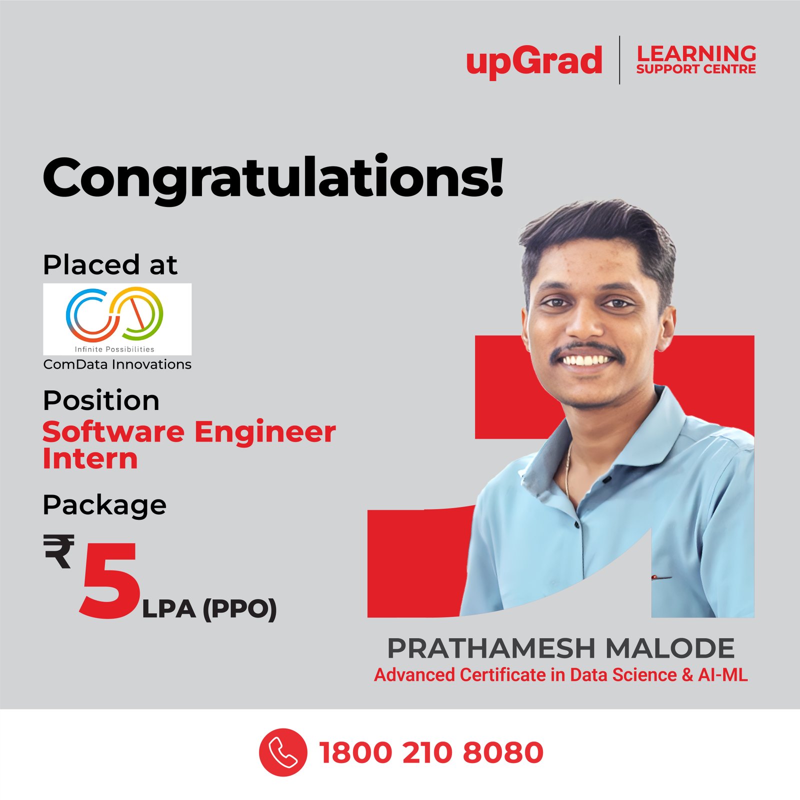Prathamesh Malode placed at ComData Innovations as a Software Engineer Intern with a package of 5 LPA (PPO)